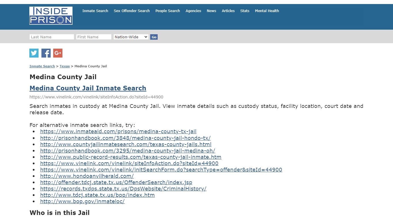 Medina County Jail - Texas - Inmate Search - Inside Prison