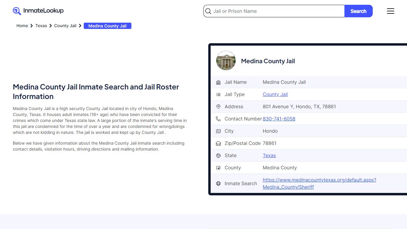 Medina County Jail Inmate Search and Jail Roster Information