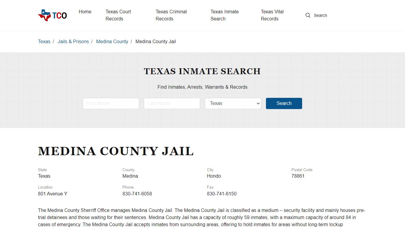 Medina County Jail in Hondo, TX - Contact Information and Public Records